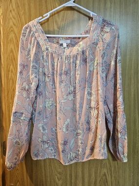 LC Lauren Conrad Pink Floral Peasant Blouse